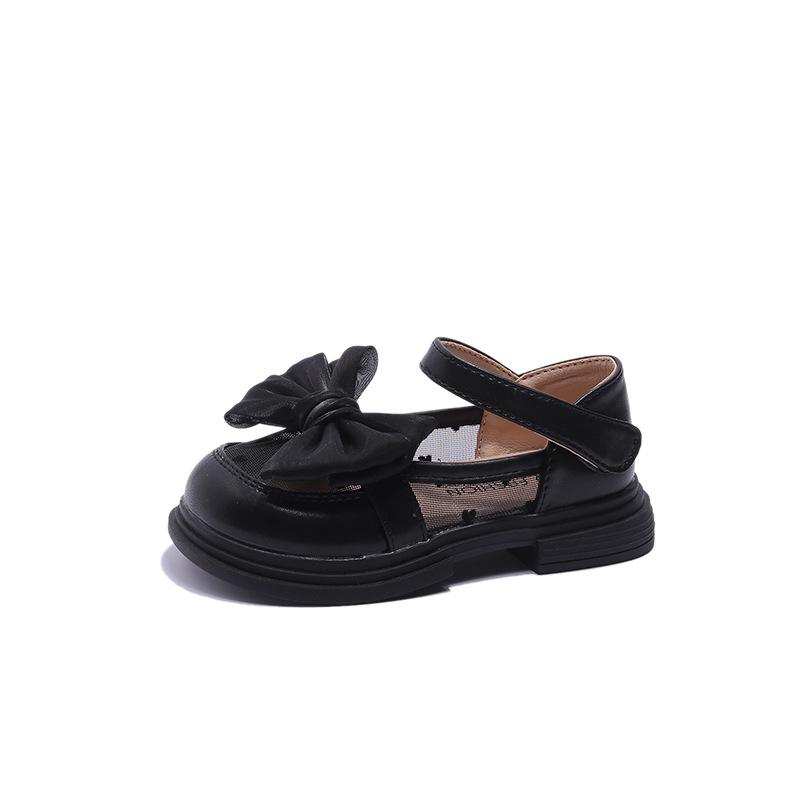 Spring 2025 Girls' Bow Princess Leather Shoes, Breathable Mesh for Ages 3-12