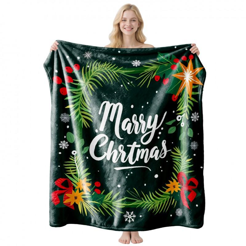 Christmas Themed Flannel Fleece Blanket Nap Throw Customizable Home Use