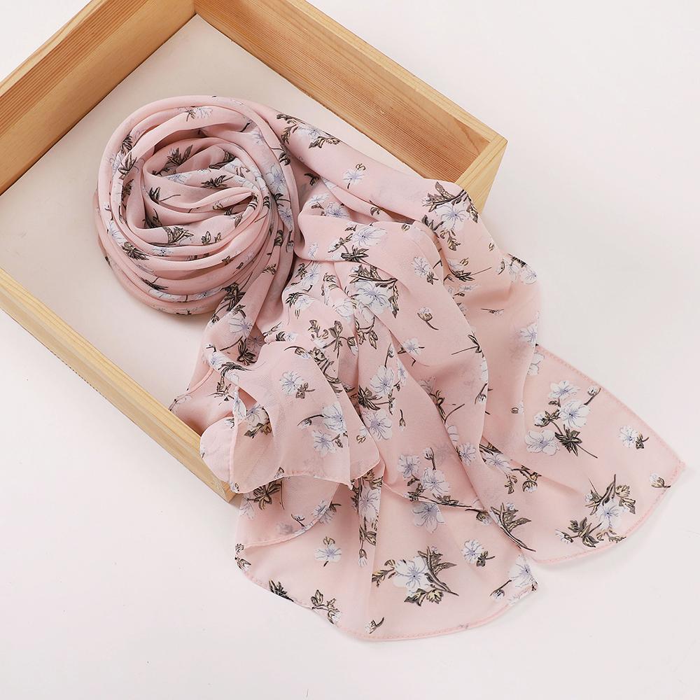 Pearl Chiffon Hijab Scarf Printed Dot Shawls Malaysian Arab Headscarf Wraps for Women Flower Foulard Bufanda Tudung Bawal