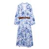 European & American Style V-Neck Belted Long-Sleeve Dress - Spring/Summer 2025 Women's Fashion Collection