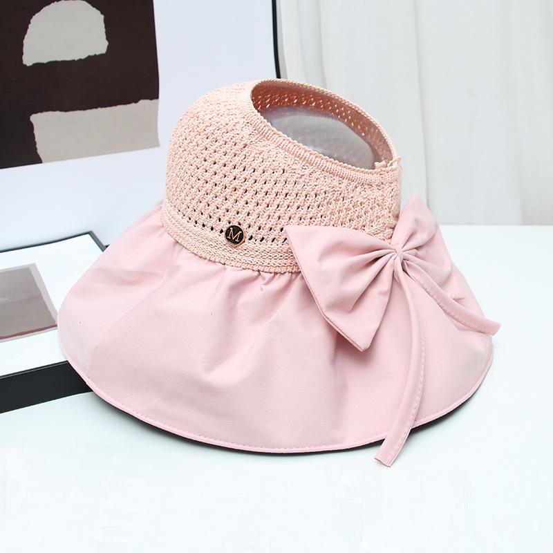 

Summer bucket hat UV protection face protection sun hat big eaves foldable ponytail beach empty top sun hat L（54-60cm）