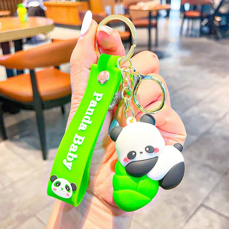 Panda Side Holding Bamboo Shoot Key Chain Cute Cartoon Girl Pendant Backpack