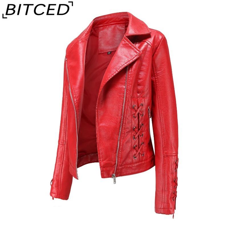 BITCED Fashion Knitted Leather Jacket for Women with Straps Trendy Clothing Casual Jacket
