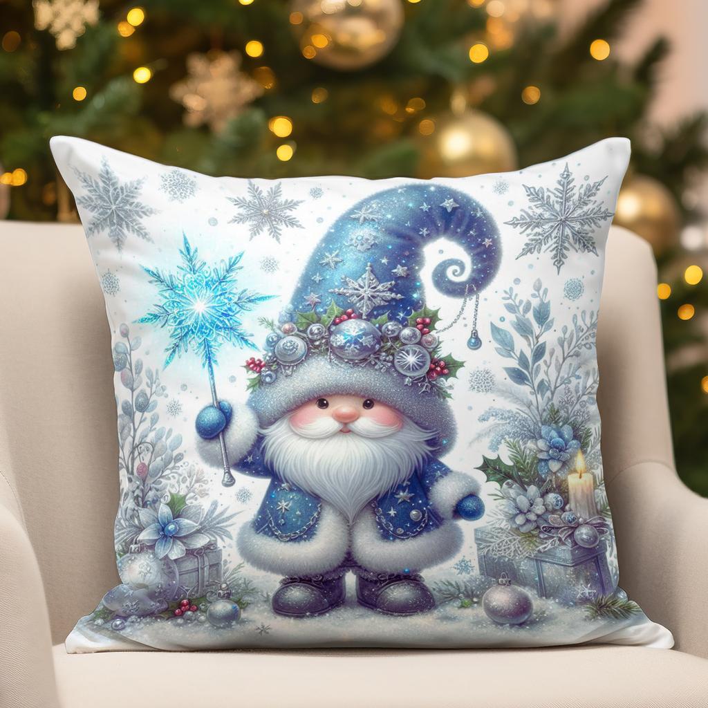 New Christmas Pillow Cover Winter Blue Christmas Elf Print Home Sofa Cushion Pillow Cover
