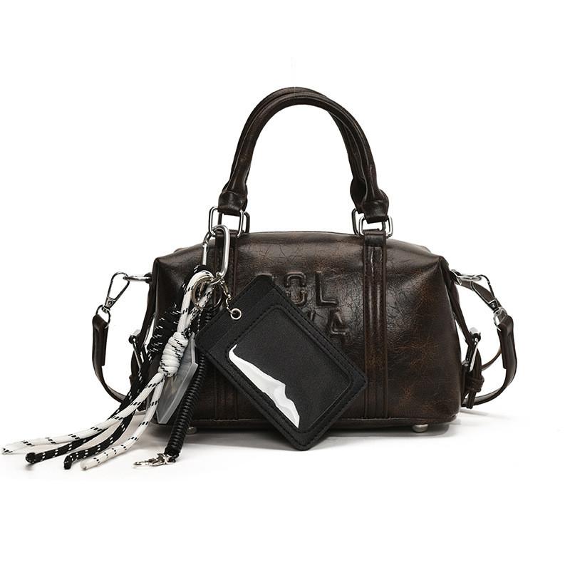 Letter Compact Pu Boston Bag With Seam Details For Casual Outings