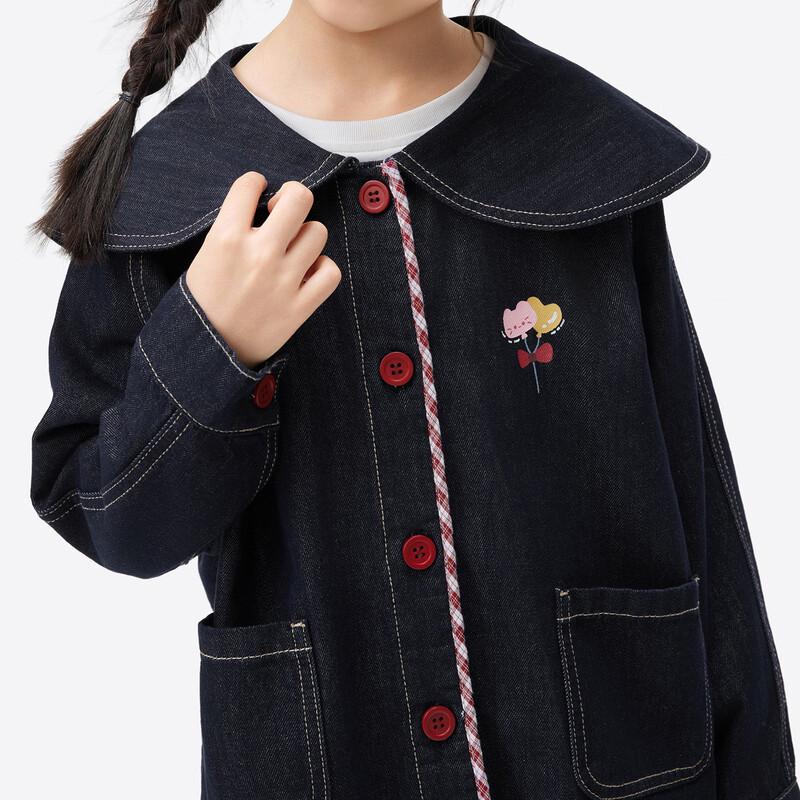 Girls' Denim Jacket with Cat Pattern and Doll Collar