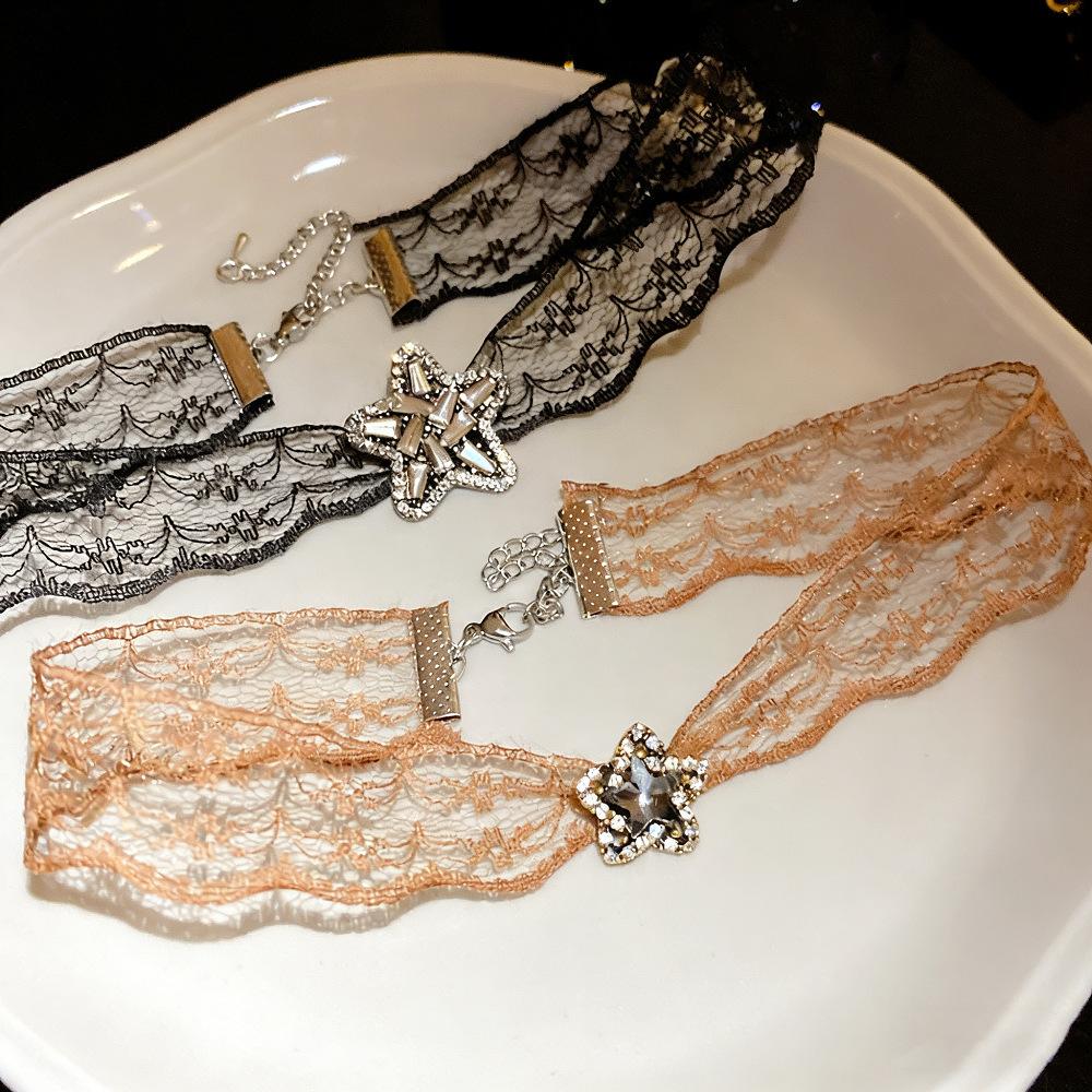 Vintage Romantic Lace Necklaces Women Delicate Pentagram Choker Sexy Charming Party Prom Wedding Daily Wear Jewelry Accessories