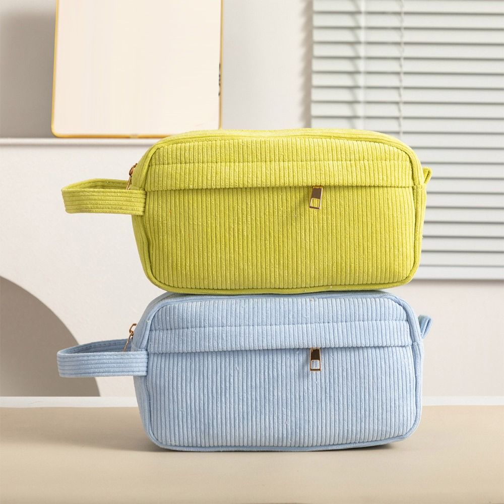 Portable Corduroy Cosmetic Bag Large Capacity Handheld Makeup Bag Toiletry Bag Travel