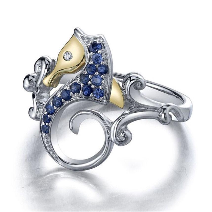 

Women s Two-Tone Seahorse Ring with Topaz Blue Crystal Zircon Size 9