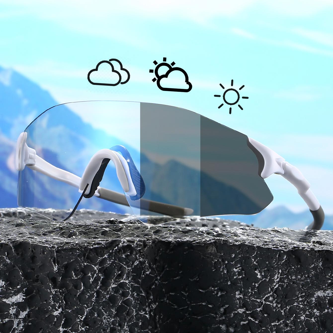 

KAMMPT Men Rimless Sunglasses Minimalist Oversize Black Sun Glasses Unique Photochromic Lenses Women Shades for Cycling Hiking