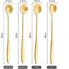 7-Inch 4 Pcs Flower Spoon Coffee Teaspoon Set, Drink Stirring Spoon for Dessert, Coffee, Ice Cream, Tea (Gold)