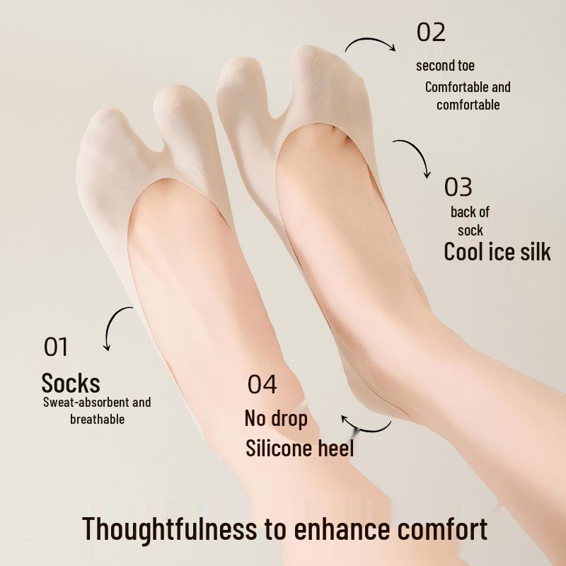 Women's Split-Toe, Non-Slip Boat Socks – Invisible, Sweat-Absorbing, Odor-Resistant, Perfect for Spring/Summer, Compatible with Pig's Trotter Shoes