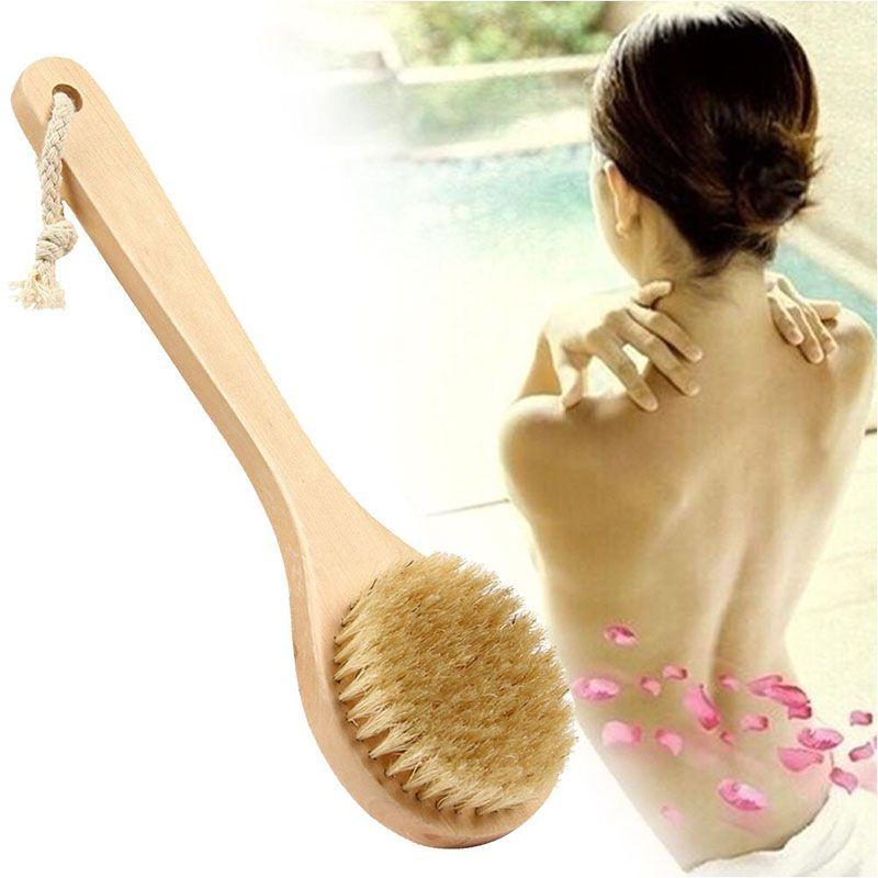 Natural Wooden 10" Bristle Body Bath Brush Massager Shower Back Scrubber Spa