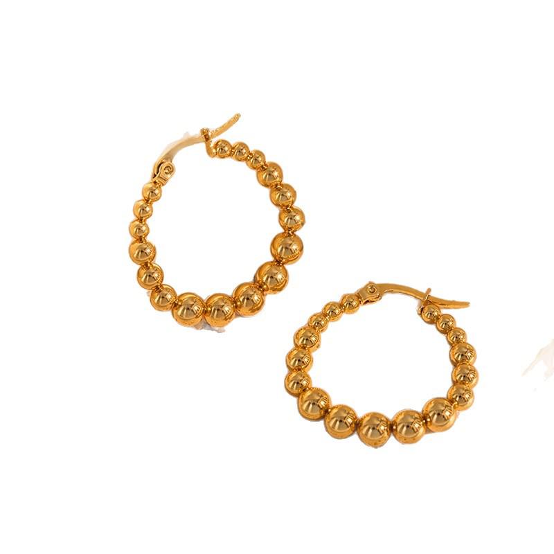 Gold-Plated Gradient Bead Hoop Earrings for Women - Niche Fashion Design