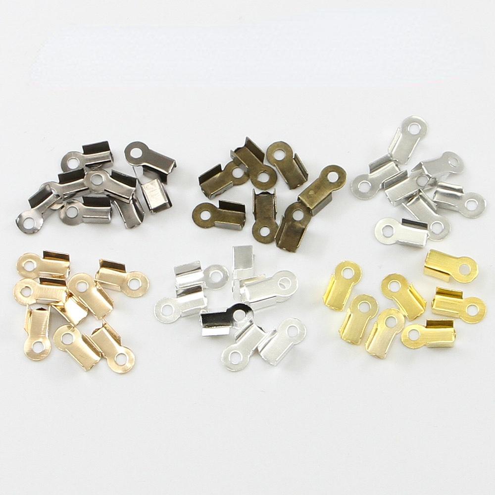 200 Stück/Los Hohlklemmen Kordelendkappen Schnur Band Leder Klemme Spitze Falz Crimp Perlenverbinder Für Schmuckherstellung DIY Zubehör