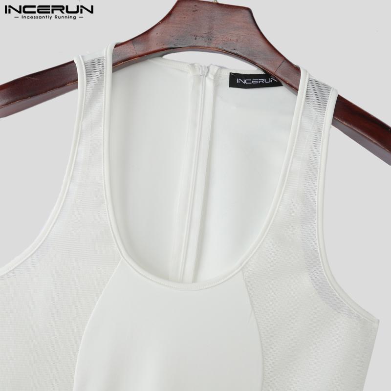 INCERUN Men Strap Sleeve Hollow Out Fitted Pajamas Jumpsuits See Through Romper Bodysuits Underwear