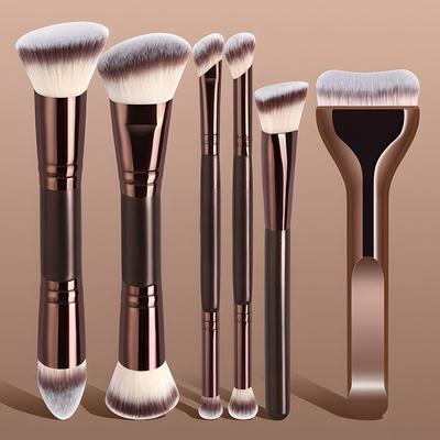 6pcs Professional & Beginner Makeup Brush Set with Kabuki Brush - Soft Nylon Bristles, Foundation/Concealer/Blush Brushes Suitable for Skin Types