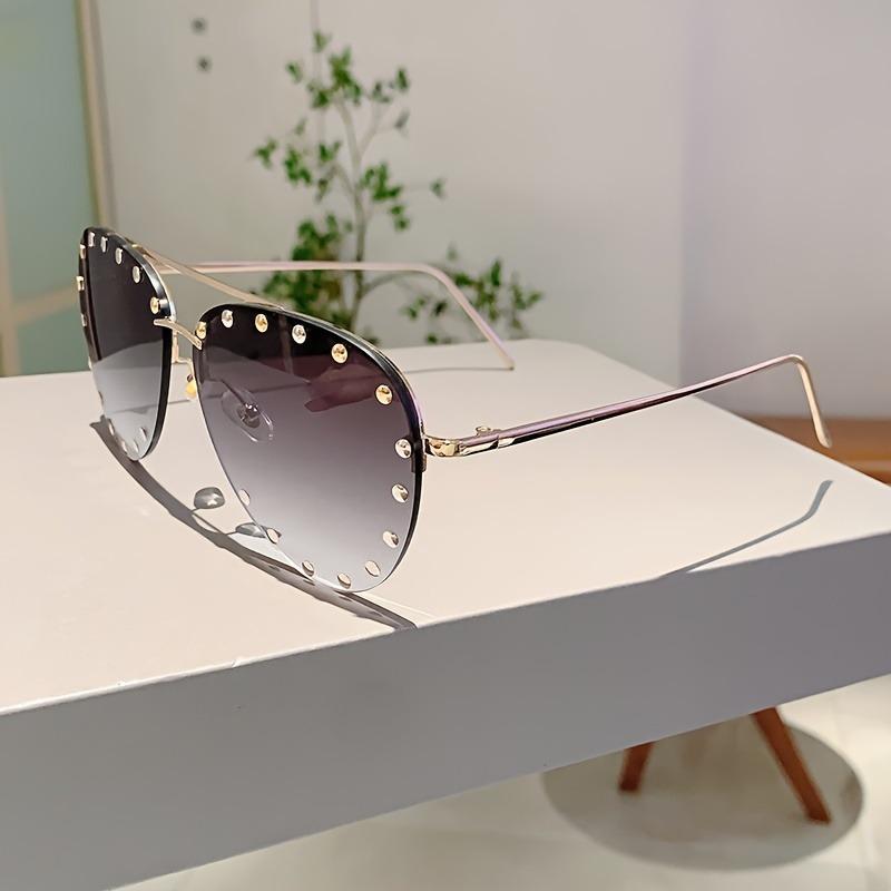 Mode Randloze Aviator Zonnebril Dames Vintage Luxe Merk Design Diamant Geslepen Lens Klinknagel Zonnebril Voor Vrouwen UV400