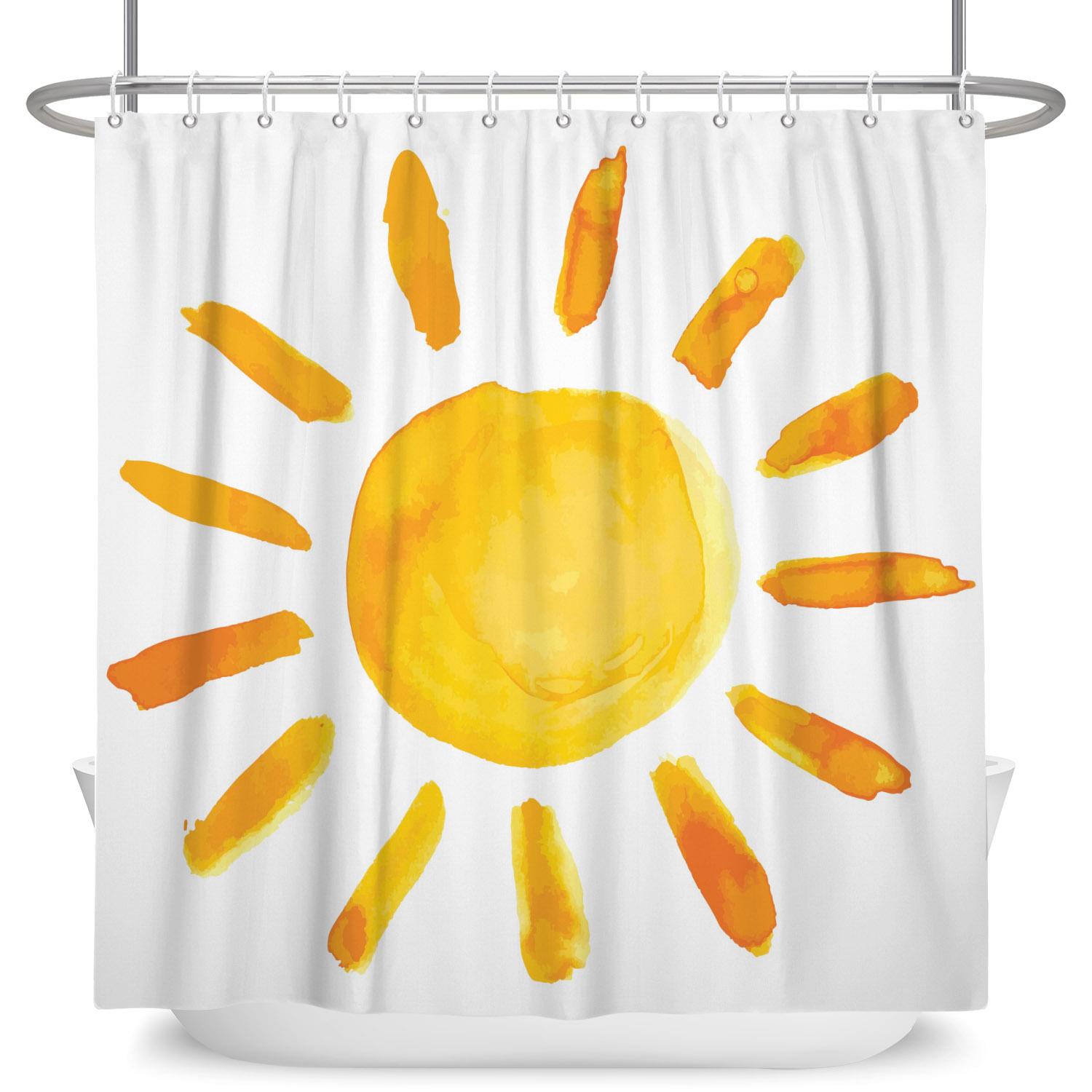 

Watercolor Sun Shower Curtain Cute Hand Painted Sunshine Print Waterproof Bath Curtain For Bathroom Decor Polyester With Hooks W60H190(CM)-1 Pcs