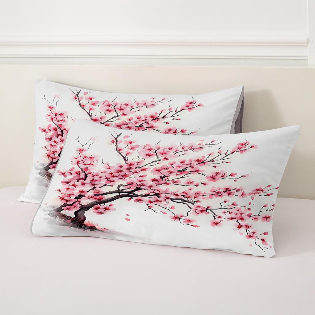 Japan Style Black White Ink Style Samurai Sword Red Sakura 3D Printed Quilt Cover Set Elegant Sakura Bedding Cover Pillowcase