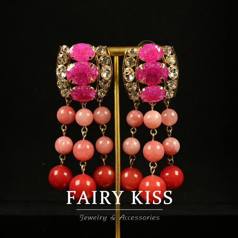 

Simple and Exquisite Claws Inlaid with Diamonds Exaggerated Long Fringed Stud Earclips, High-end Temperament Versatile Jewelry