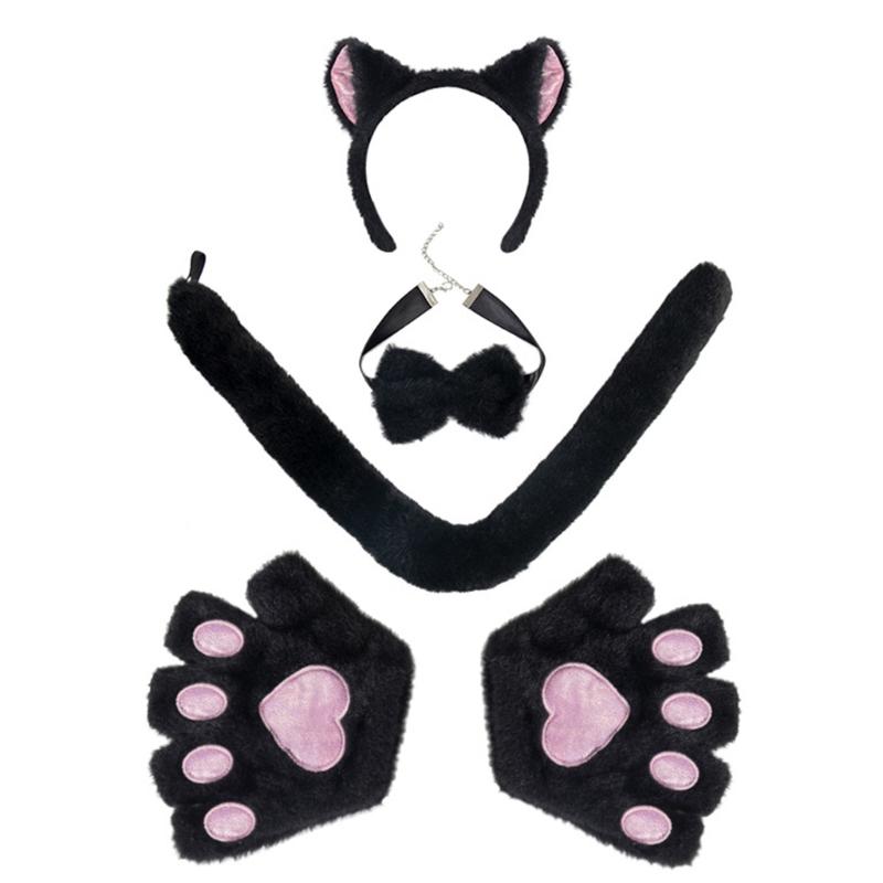 Cats Ears Headbands with Tail Cats Tail,Glove Bowtie Halloween Cosplays Costume