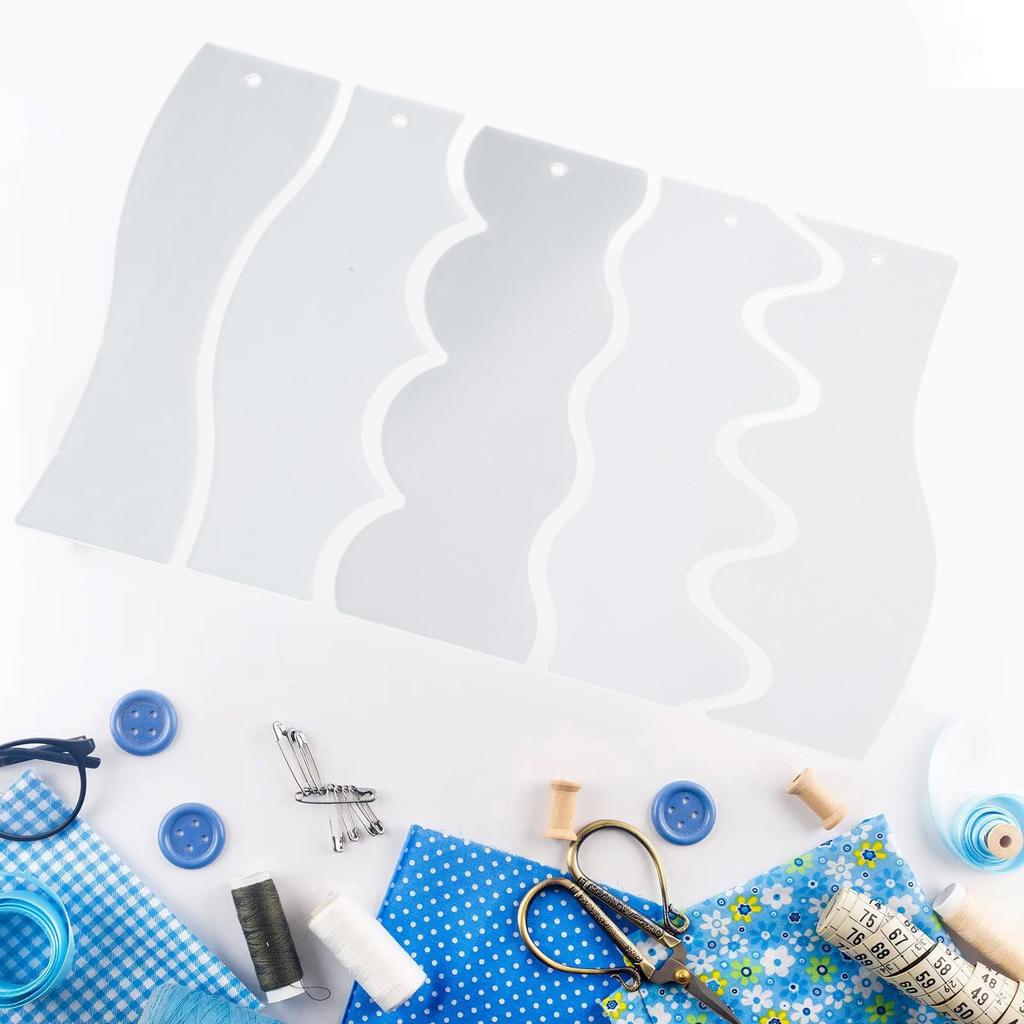 5Pcs Clear Acrylic Quilting Rulers Quilting Templates Double Side Wavy Quilting Rulers Stencils For Patchwork Project