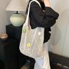 Women Knitted Tote Bag Crochet Shoulder Bag with Flower Decor Hollow Out Handbag Casual Beach Bag Outdoor Travel Bag