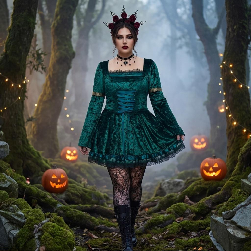 Women's Gothic Lace Devil Costume Dress for Halloween