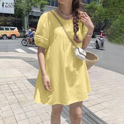 Vestido casual feminino de verão com decote redondo e manga curta