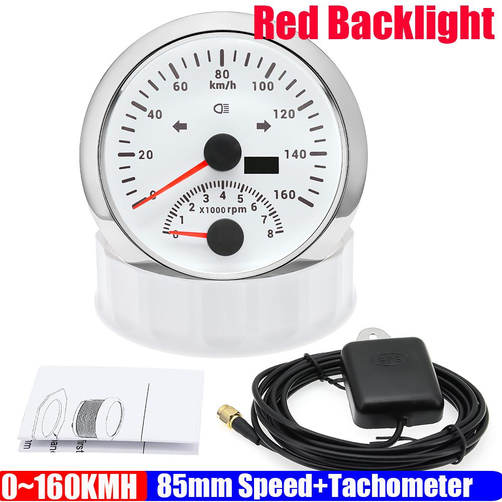 

Red LED 120KMH,160KMH,200KMH GPS Speedometer+Tachometer 0~8000RPM Car Boat 2 IN 1 85mm Gauge with Left Right Turn Light Antenna 160KMH WS