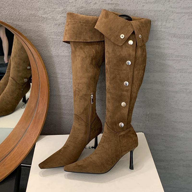 Damen High Heels Hohe Stiefel Spitzschuhe Abendschuhe Designer Pumps Frau Winter 2025 Elegant Luxus Neu Botas De Mujer