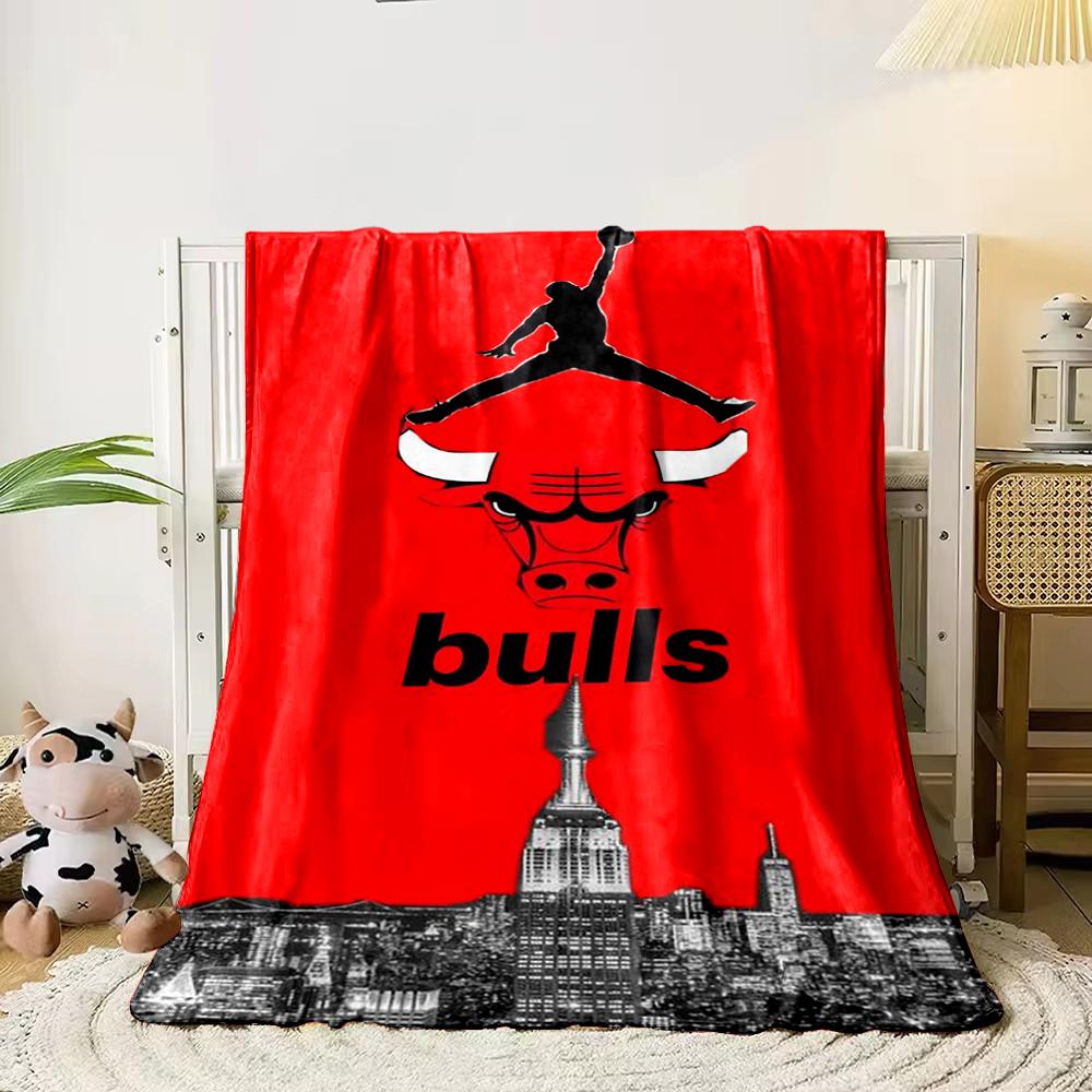 Chicago Bulls Logo & Stadtbild Design Flanelldecke für Schlafzimmer, Wohnzimmer, Sofa und Nickerchen-Sofas