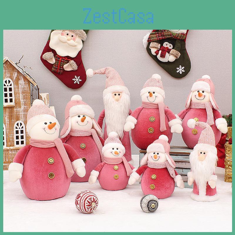 Soft And Cozy Christmas Pink Knitted Hat Snowman Stuffed Doll