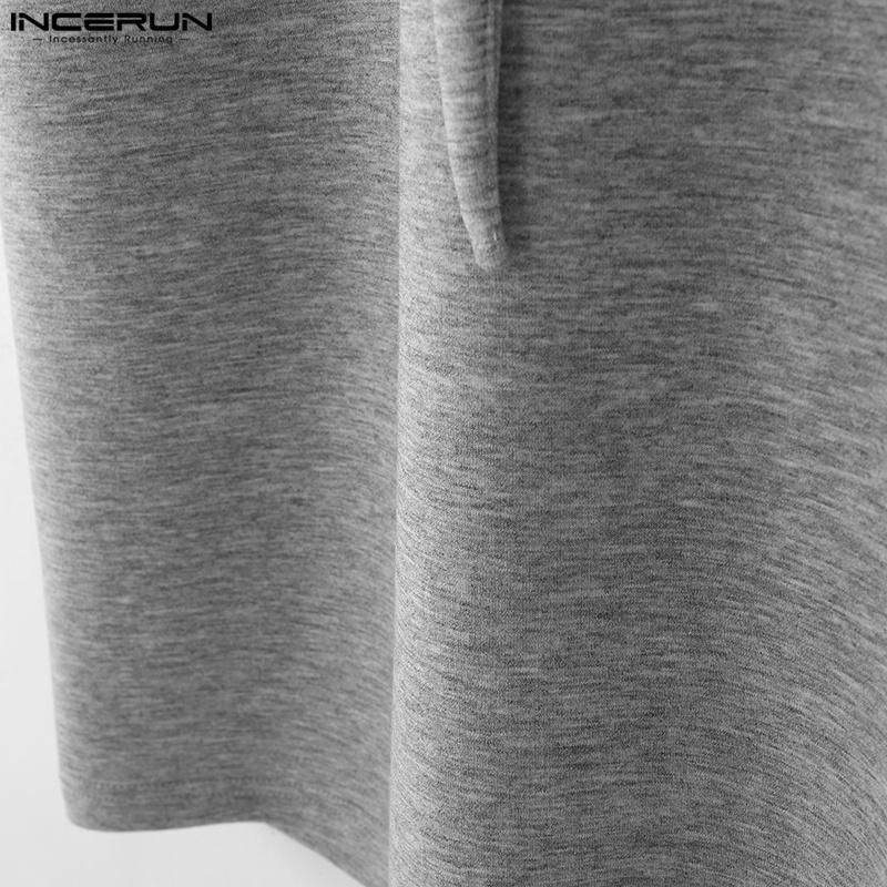 INCERUN Oversized Summer Men Tie Up Patchwork Short Sleeve Solid Casual Loose T-shirts