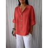 European American New Summer Loose T-shirts for Women V-neck Cotton Linen Button Tops