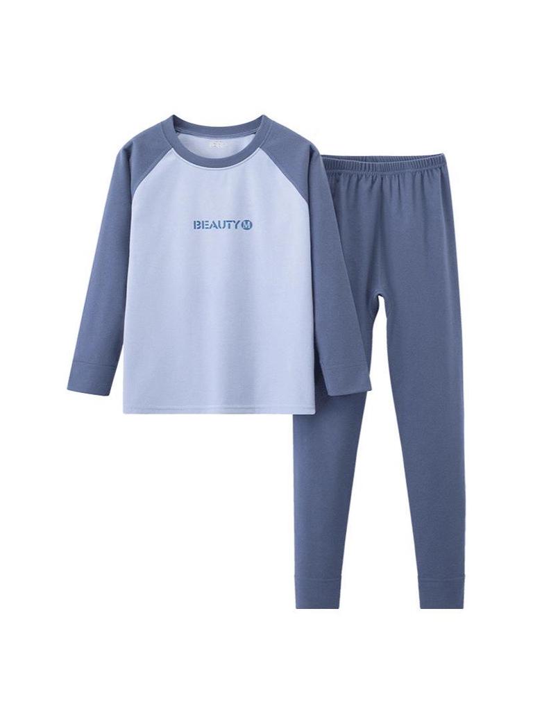 Kids' Raglan Color Block Long Sleeve Pajama Set - Autumn/Winter Warm Underwear for Boys & Girls