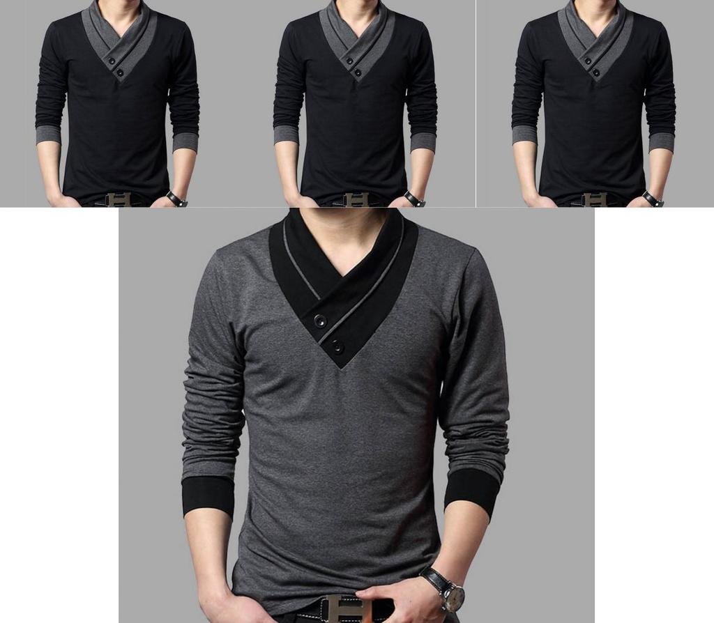 Camiseta De Hombre De Manga Corta Larga Slim Cuello En V Muscle Tee Casual Blusa