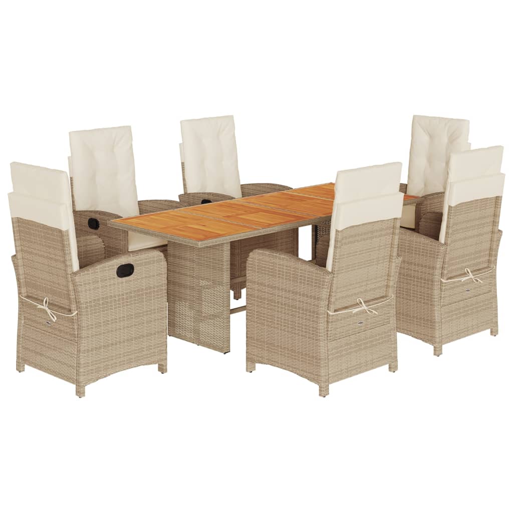 7 Piece Outdoor Dining Set with Cushions Beige Mix Poly Rattan
