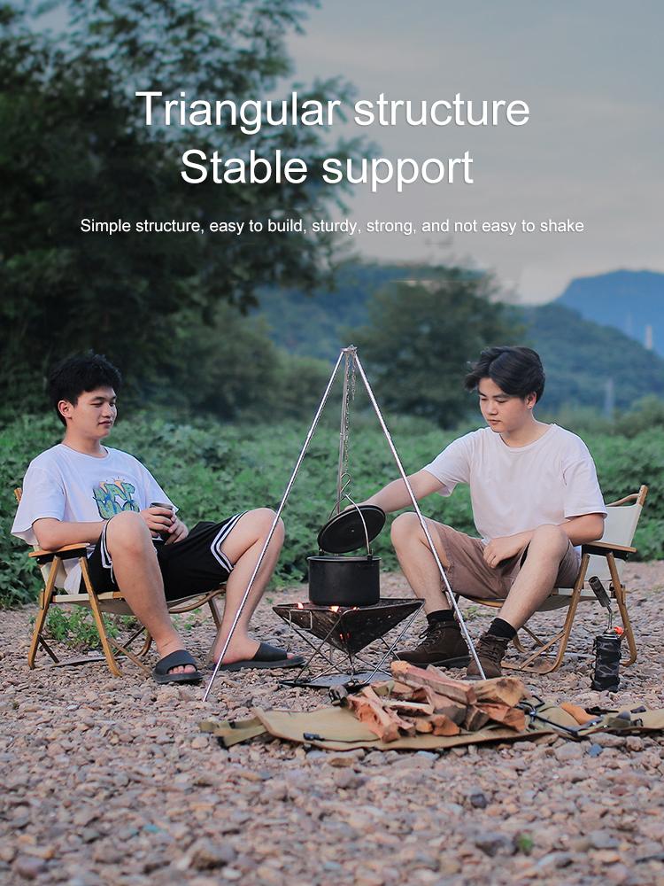 Camping Bonfire Tripod Portable Aluminum Alloy Cooking Pot Frame Tool Stainless Steel Chain Detachable Stand Camping Accessories