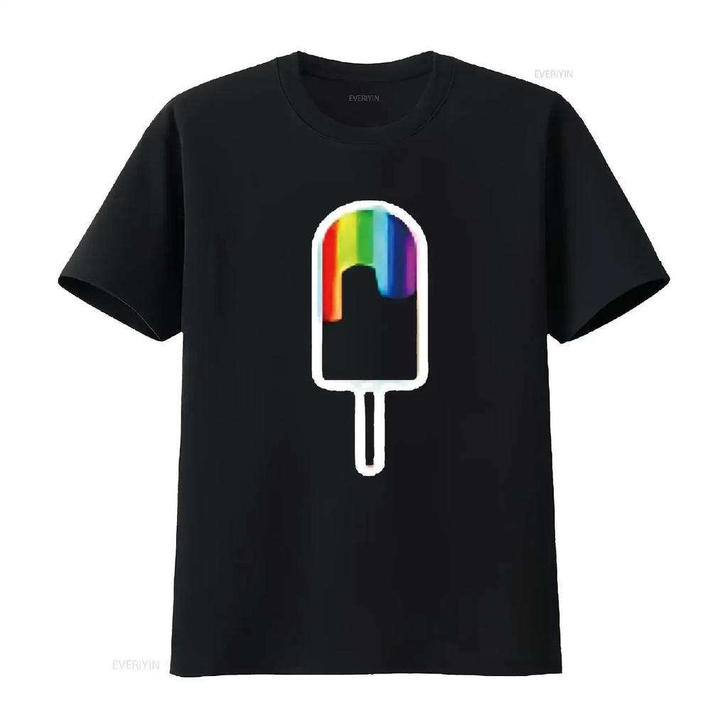 Mens Summer LGBT Pride Rainbow Popsicle Logo T Shirt Black vintage Washed Slightly Soft designer clothes homme streetwear