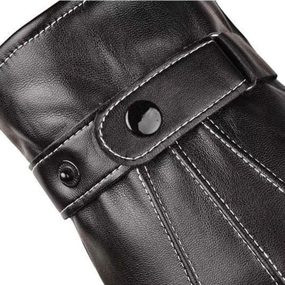 Thermal Fleece PU Leather Gloves Thickened Waterproof Gloves New Touch Screen Gloves Skiing