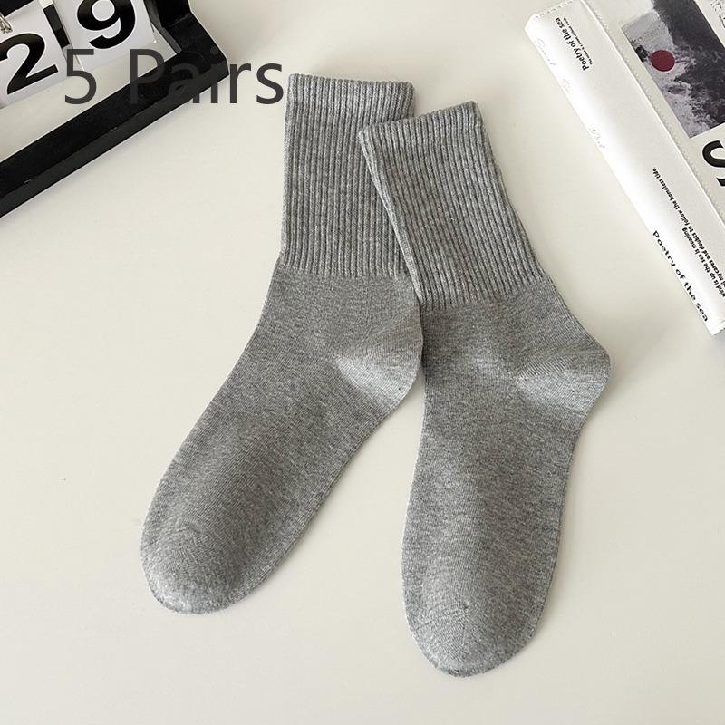 5 Pairs of Men In Autumn and Winter, Simple Pure Color Cotton Sweat Absorption In The Tube Sports Socks