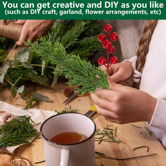 30/45Pcs Artificial Norfolk Pine Branch Christmas Red Berry Picks Faux Greenery Stem DIY Crafts Vase Garland Wreath Holiday Party Home Decoration