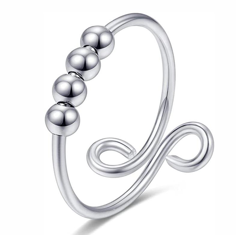 Fashion Anxiety Fidget Rings Adjustable Stainless Steel Tarnish Free Silver 18K Gold Color Rotatable Beads Women Jewelry