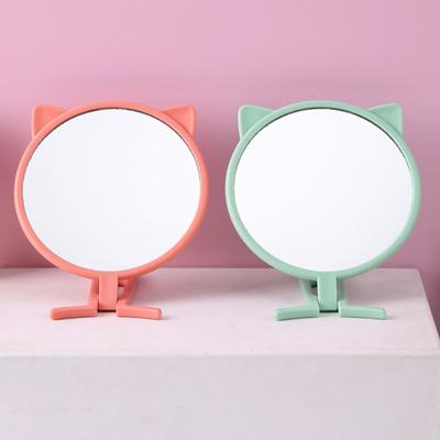 1Pc Simple Cat Ears Handheld Hd Makeup Mirror Portable Foldable Dual-Use Desktop Mirror Affordable Student Handle Makeup Mirror