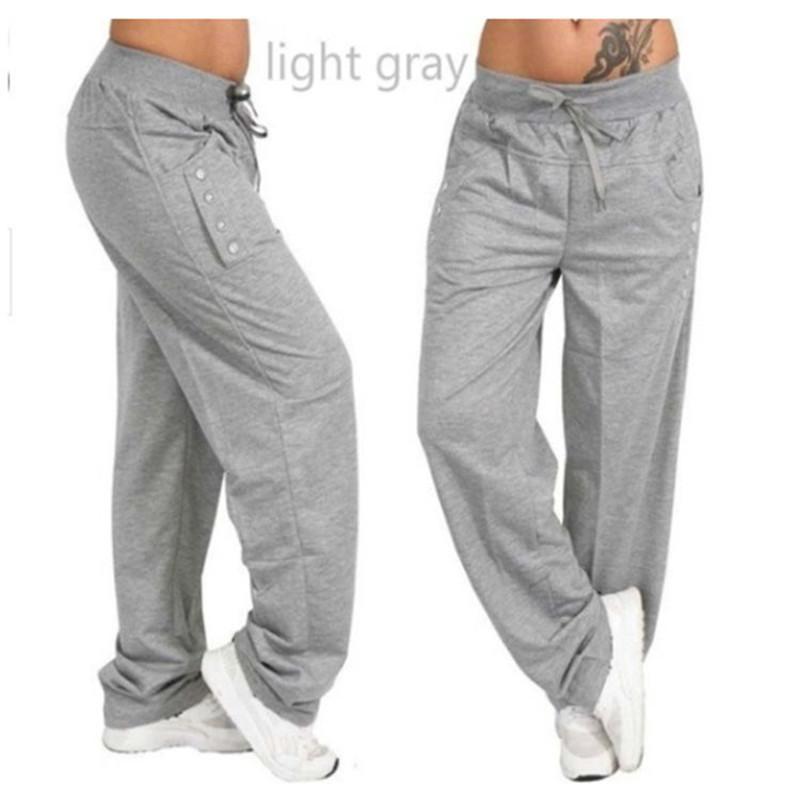 Women's Fashion Casual Pants Loose Lace-up Slim-fit Fitness Pants, Women's Running Training Yoga Pants, Thick Button Loose Wide Leg Pants