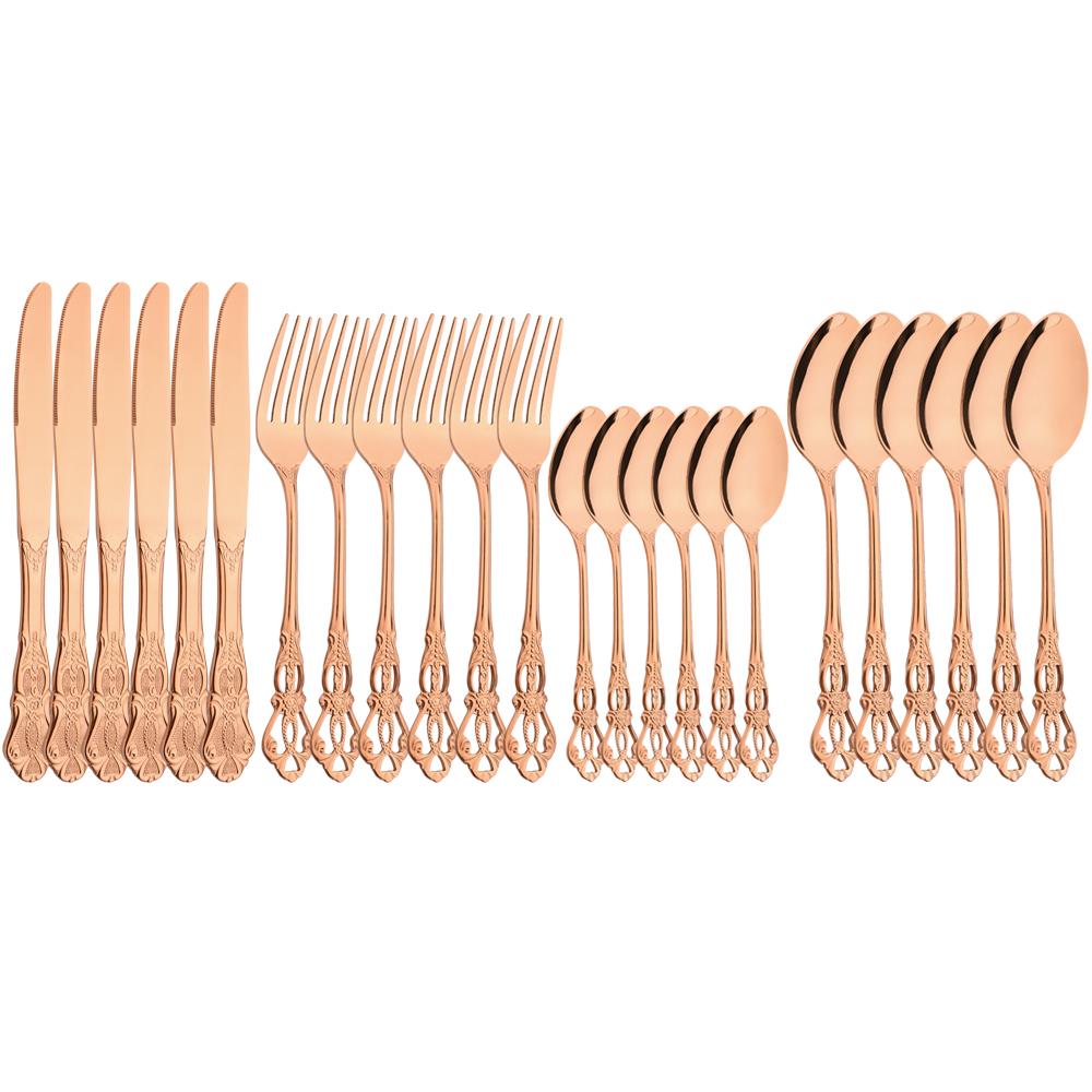 Gold Geschirr Set 24 Teile Edelstahl Geschirr Luxus Vintage Besteck Set Qualität Messer Gabel Tee Löffel Besteck Set