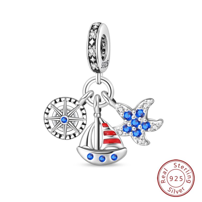 Copper Blue Ocean Ship Lighthouse Starfish Turtle Dolphin Charms Pendants Fit Qikaola Bracelets Diy Jewelry Gifts