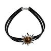 Double Layer Brown Leather Necklace with Sun Charm Clavicle Chain Choker for Nature Lovers and Fashion Enthusiasts